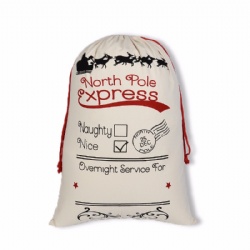 Merry Christmas Santa Large Canvas Drawstring Bag Cotton Drawstring Gift Pouch Eco Bag